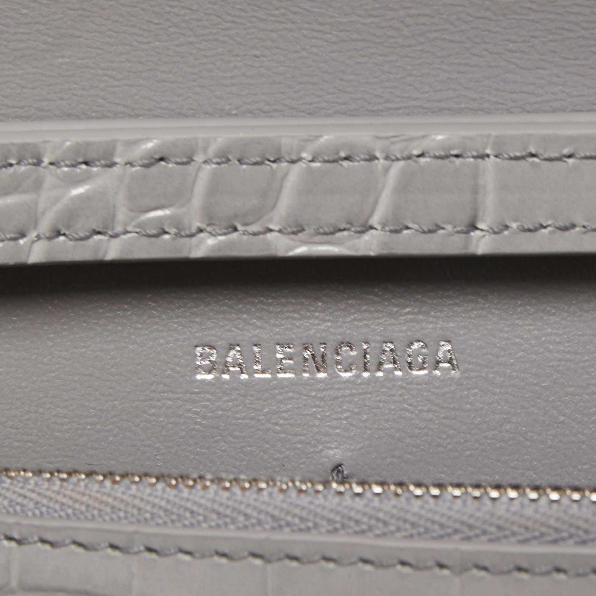 Balenciaga Grey Croc Embossed Leather Hourglass Wallet on Chain 5