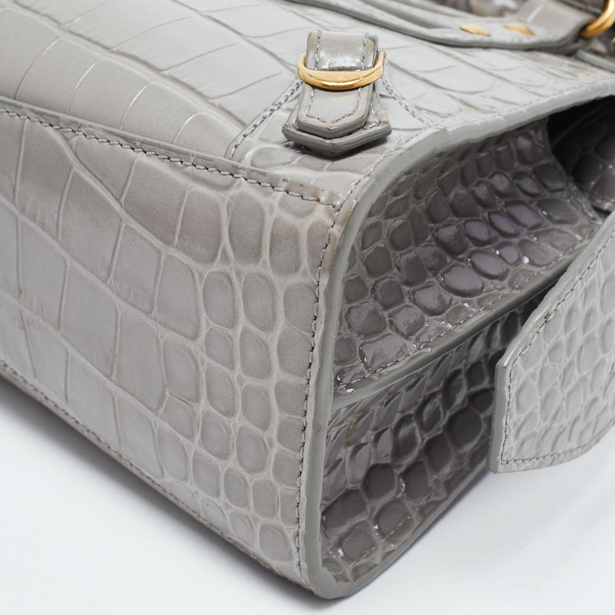 Balenciaga Grey Croc Embossed Leather Mini Neo Classic Bag 8