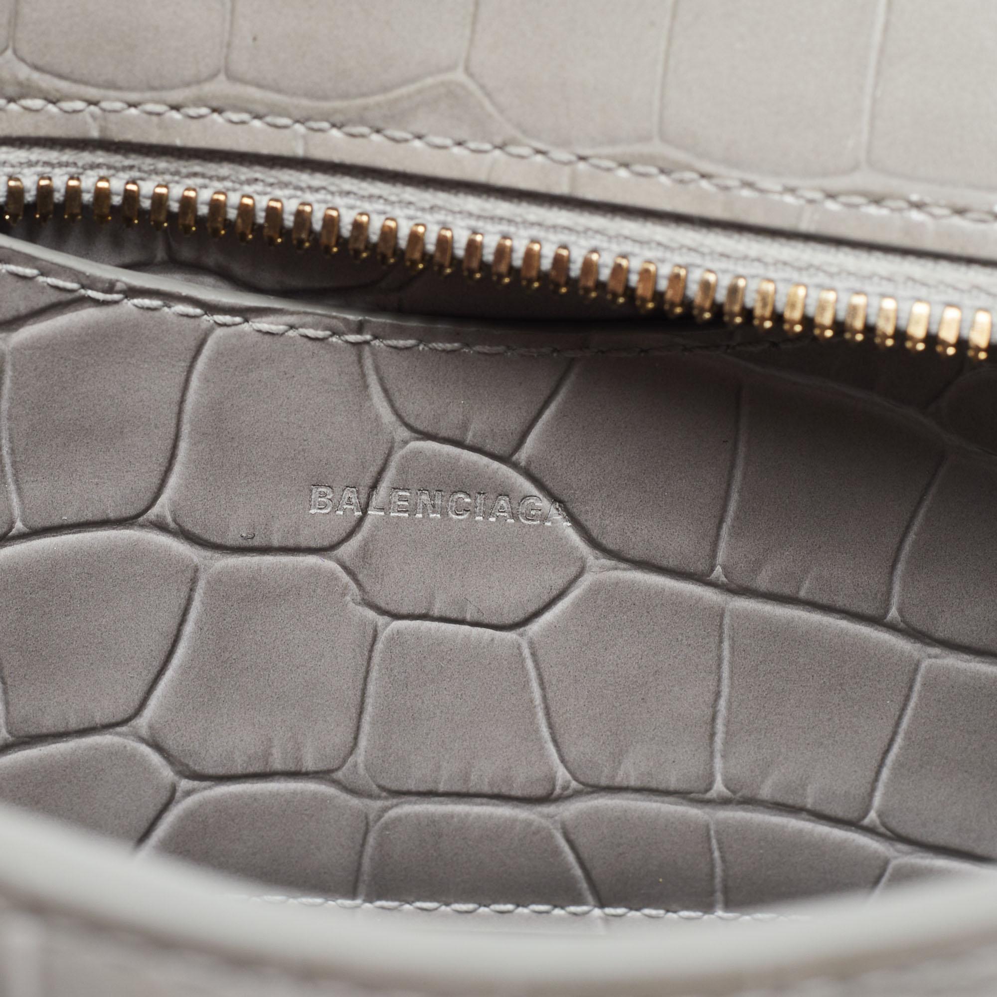 Balenciaga Grey Croc Embossed Leather Mini Neo Classic Bag 10