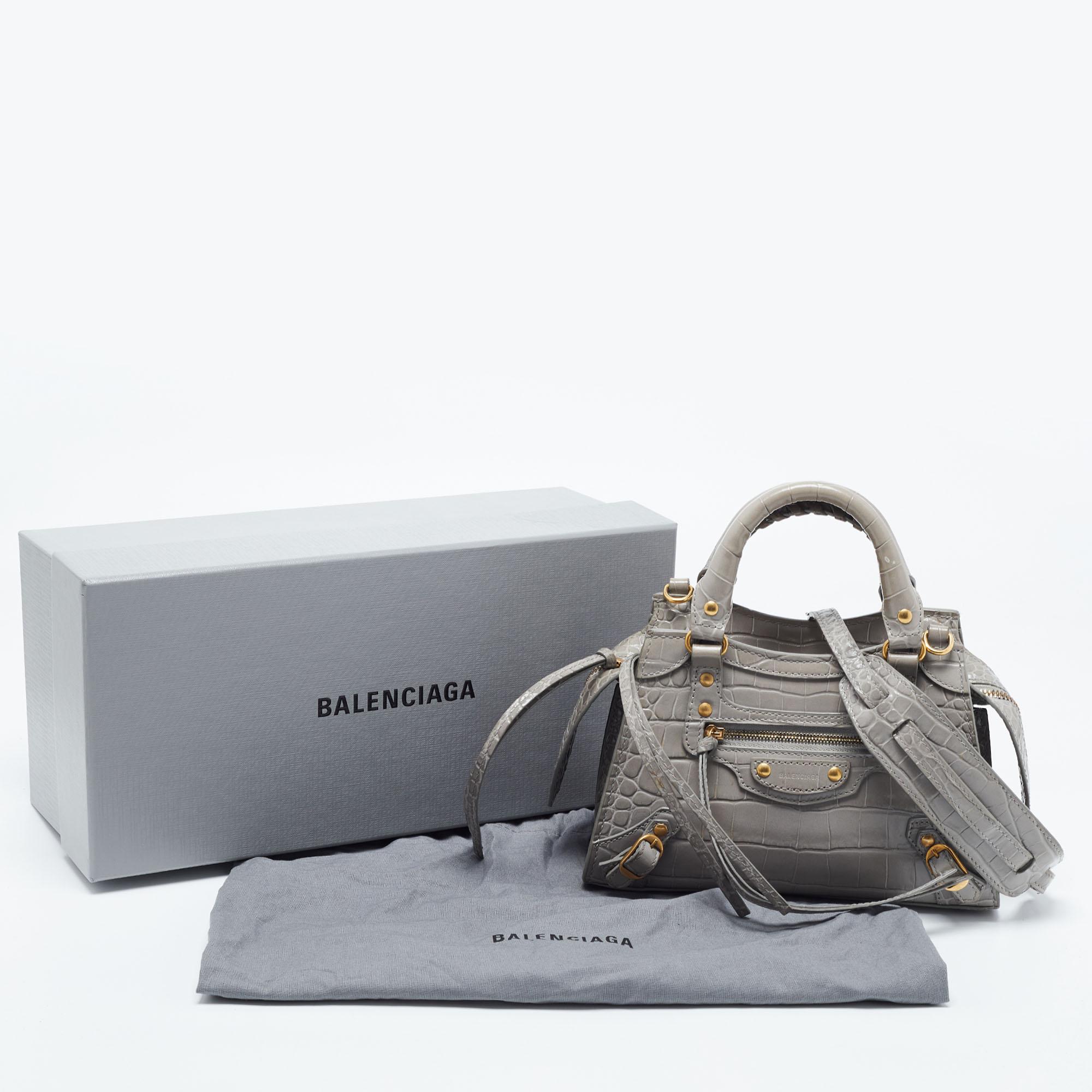 Balenciaga Grey Croc Embossed Leather Mini Neo Classic Bag 12