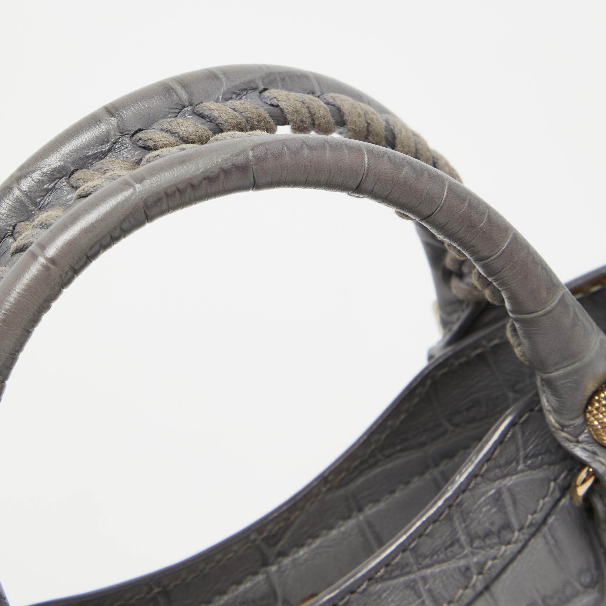 Balenciaga Grey Croc Embossed Leather Mini RH City Bag For Sale 10