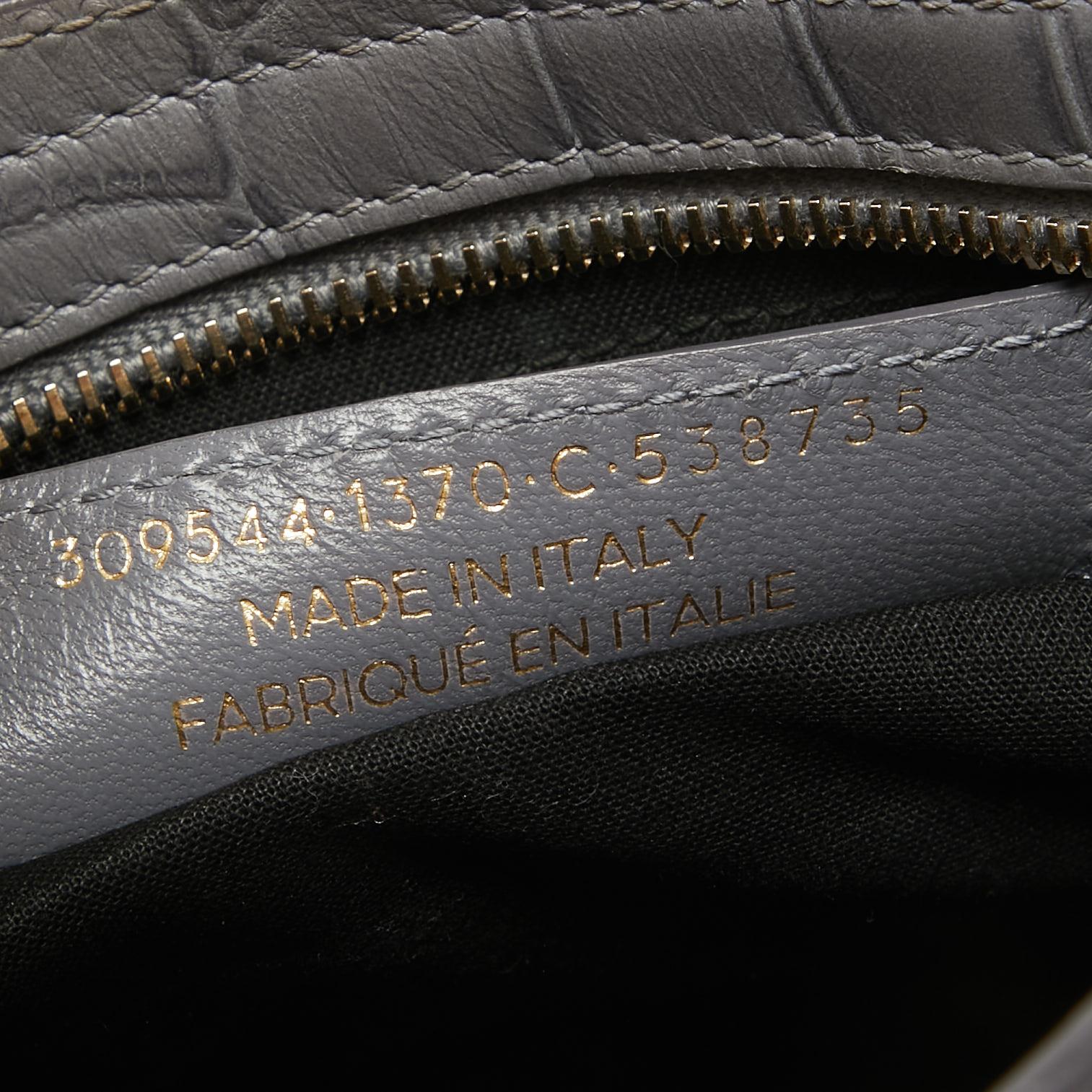 Balenciaga Mini RH Stadttasche aus grauem Leder mit Krokodillederprägung im Angebot 11