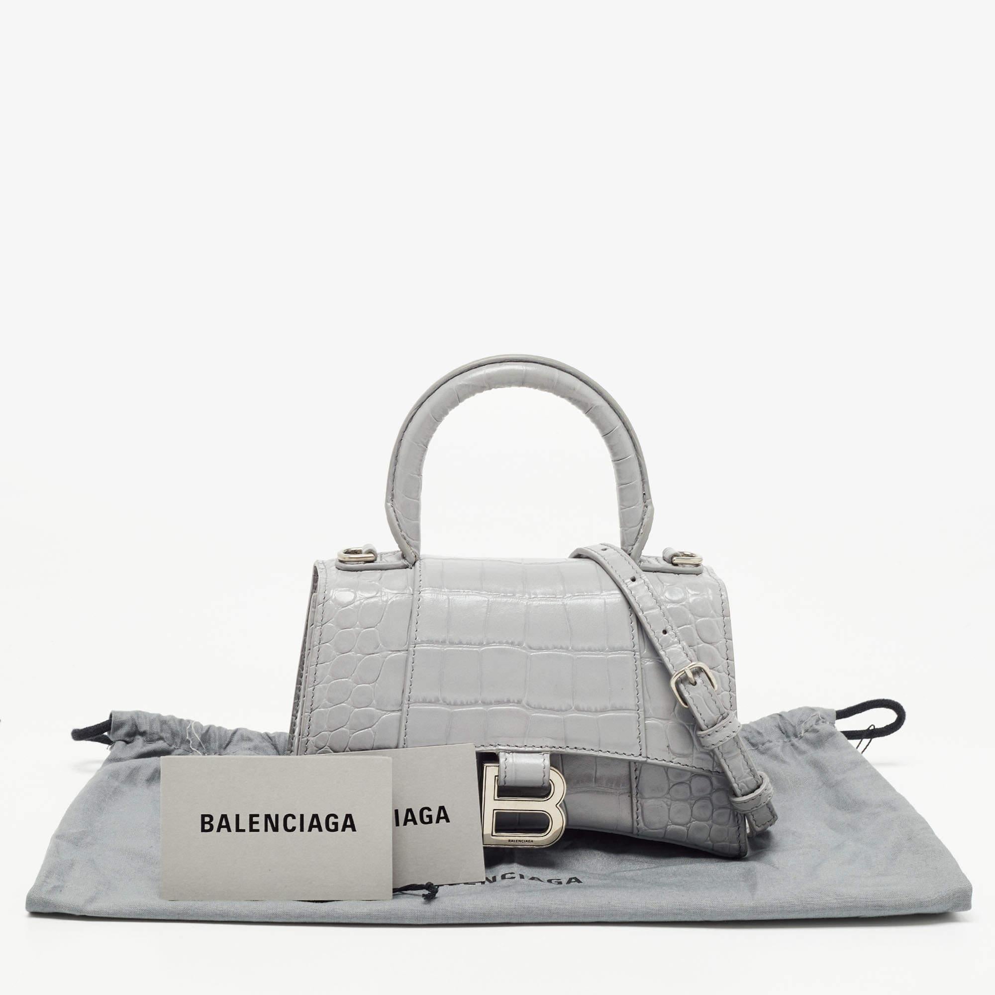Balenciaga Grey Croc Embossed Leather XS Hourglass Top Handle Bag 9