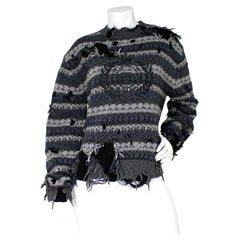 Balenciaga Grey Destroyed Fair Isle Virgin Wool Blend Sweater
