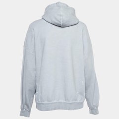 Balenciaga Grey Distressed Cotton Graphic Print Hoodie S
