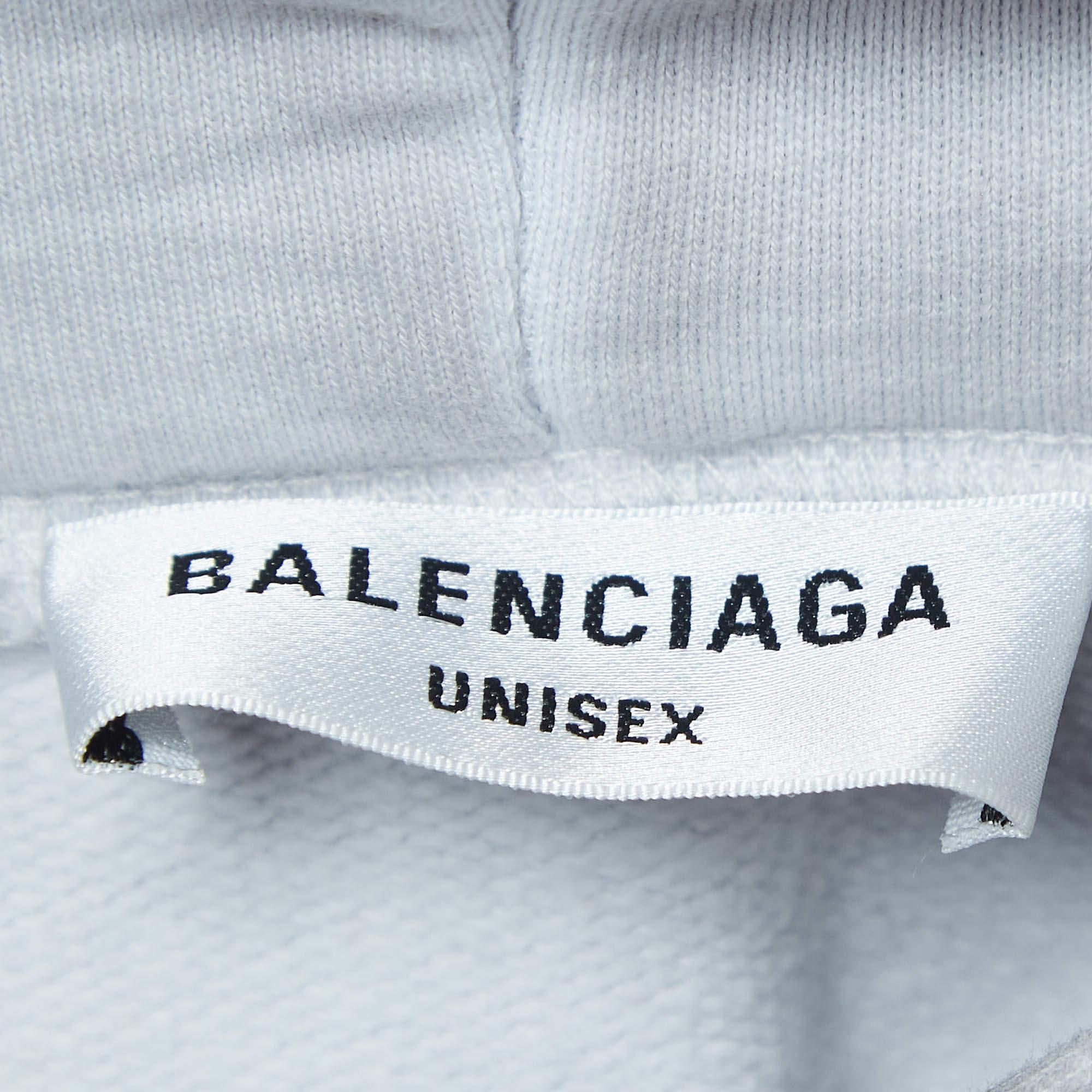 Balenciaga - Felpa con cappuccio in cotone grigio con stampa grafica - S In condizioni ottime in vendita a Dubai, Al Qouz 2
