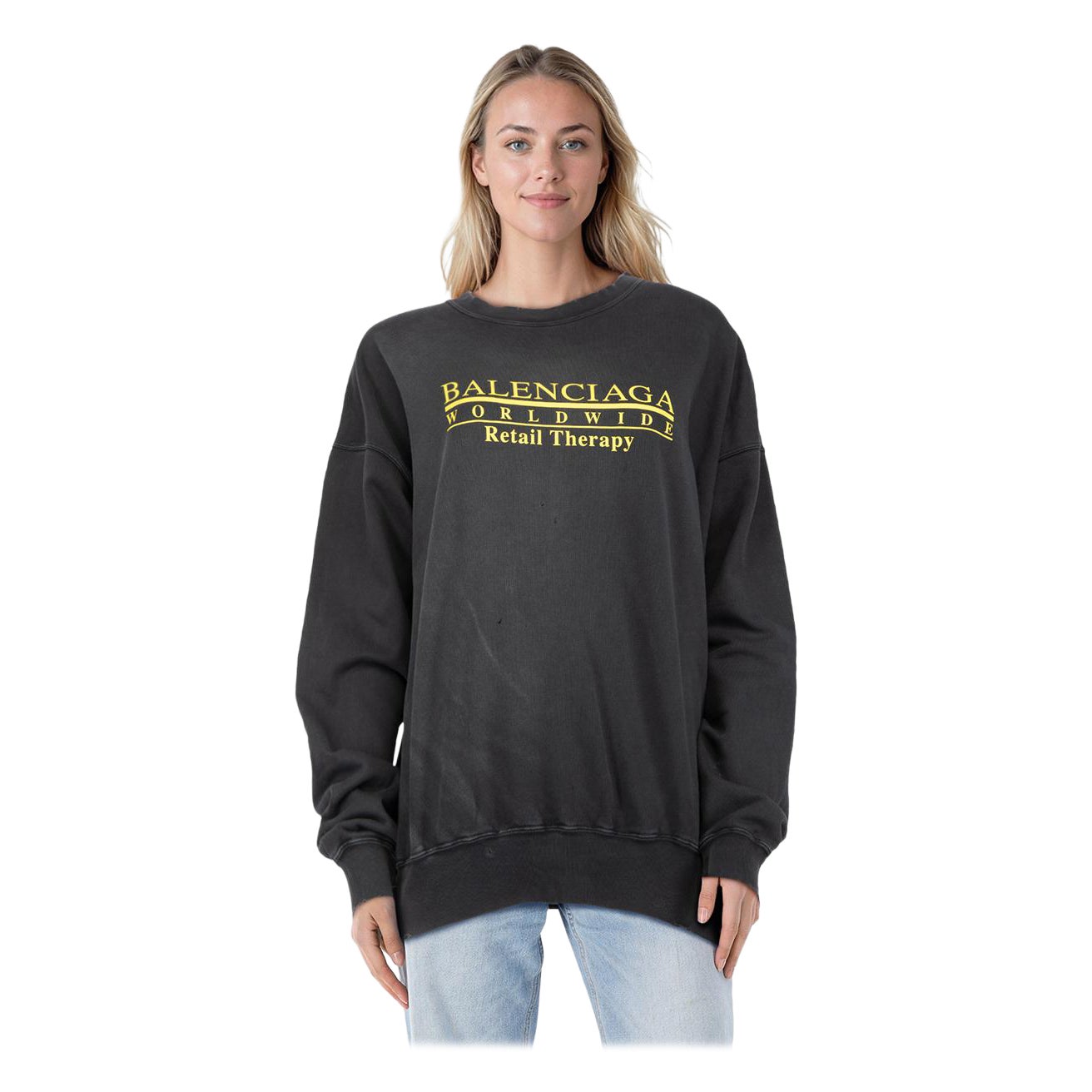Balenciaga Grey Distressed Logo Sweatshirt Size M en vente