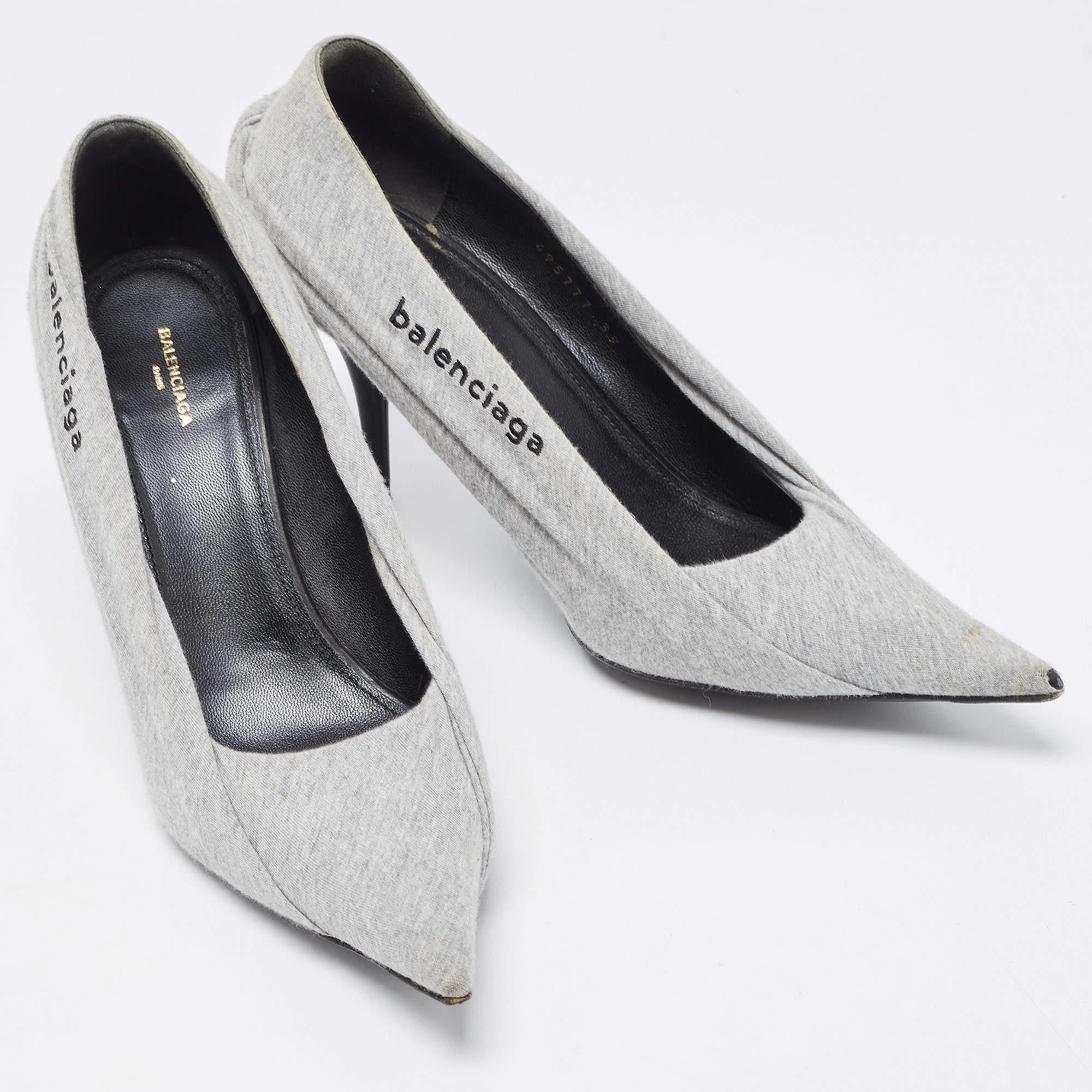 Gray Balenciaga Grey Fabric Knife Pointed Toe Pumps Size 39