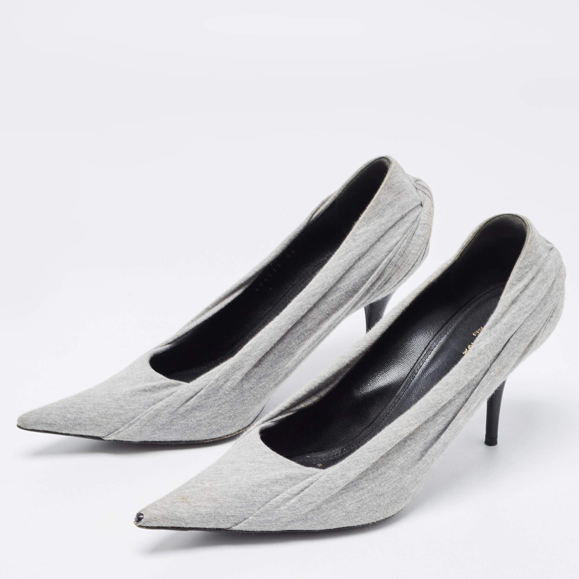 Women's Balenciaga Grey Fabric Knife Pointed Toe Pumps Size 39