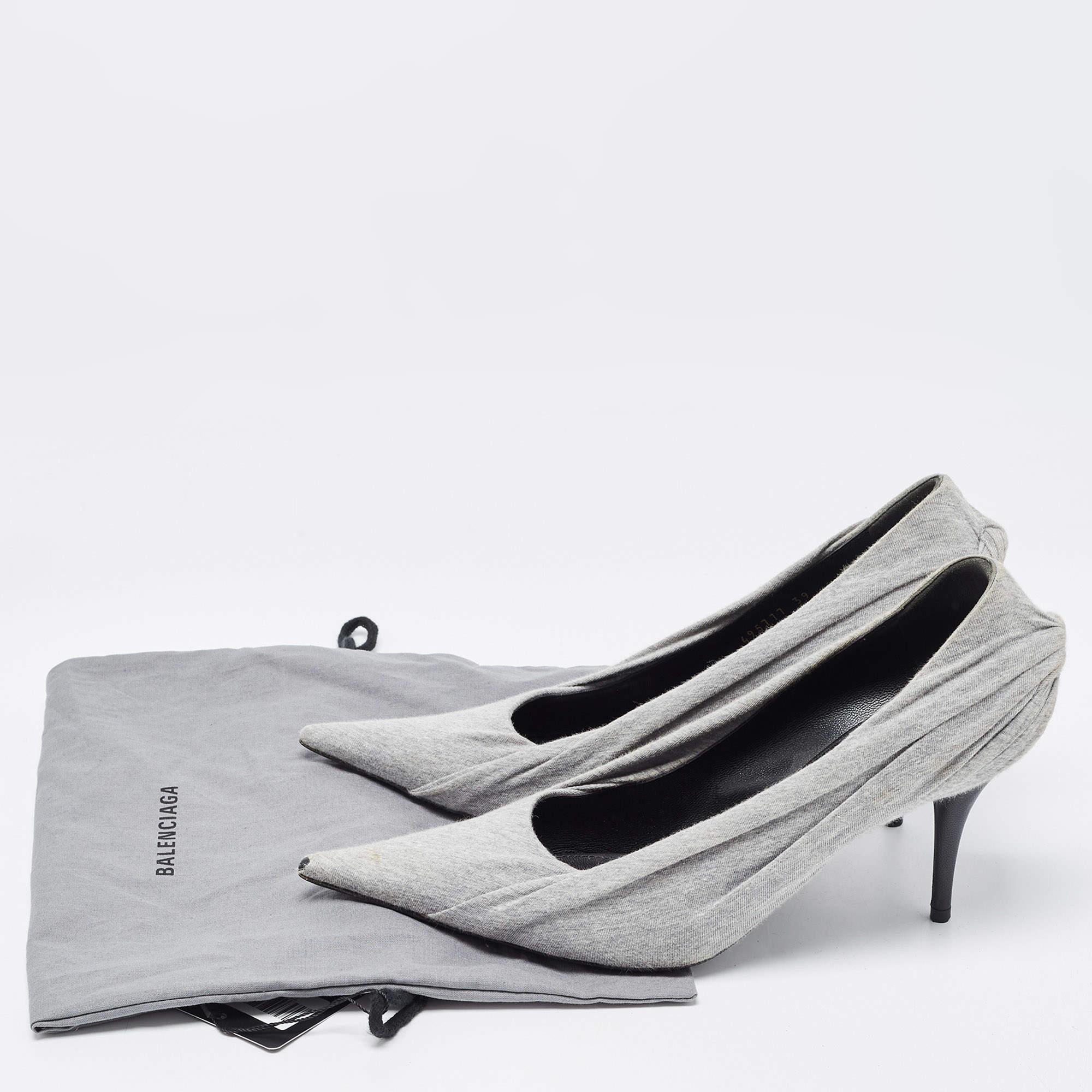 Balenciaga Grey Fabric Knife Pointed Toe Pumps Size 39 4