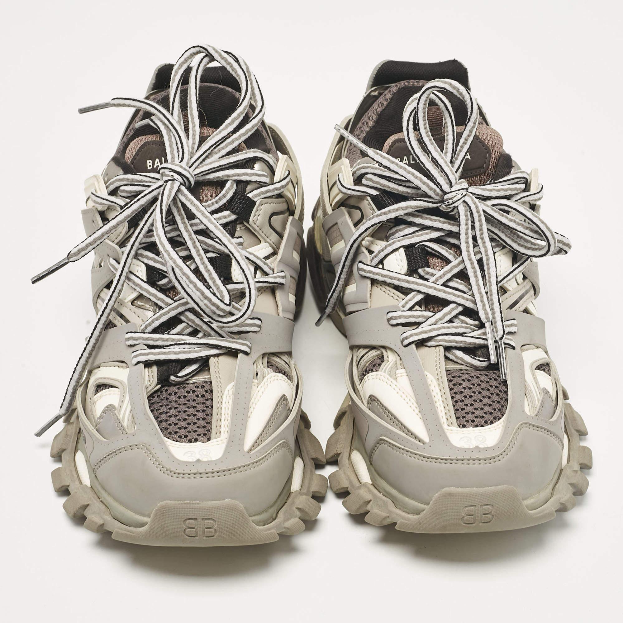Brown Balenciaga Grey Faux Leather and Mesh Track Lace Up Sneakers Size 38
