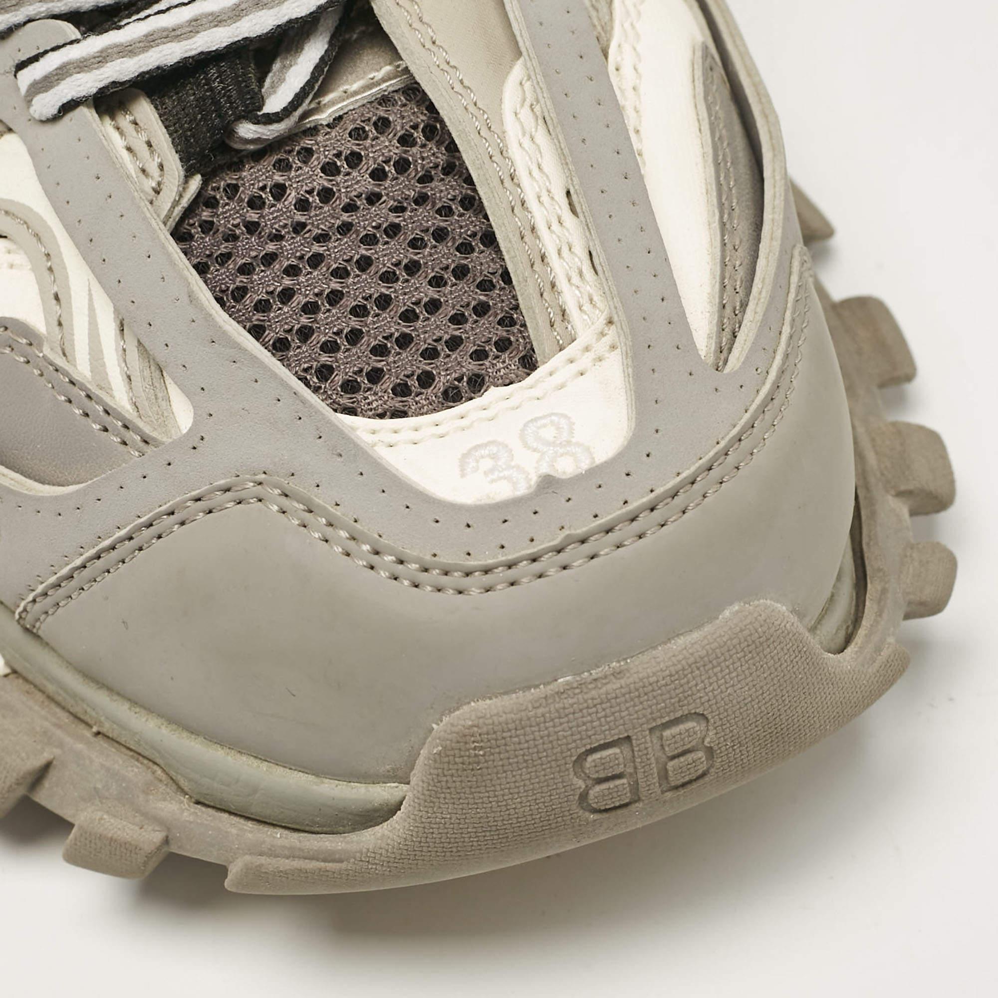 Balenciaga Grey Faux Leather and Mesh Track Lace Up Sneakers Size 38 3