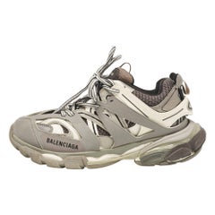 Balenciaga Grey Faux Leather and Mesh Track Lace Up Sneakers Size 38