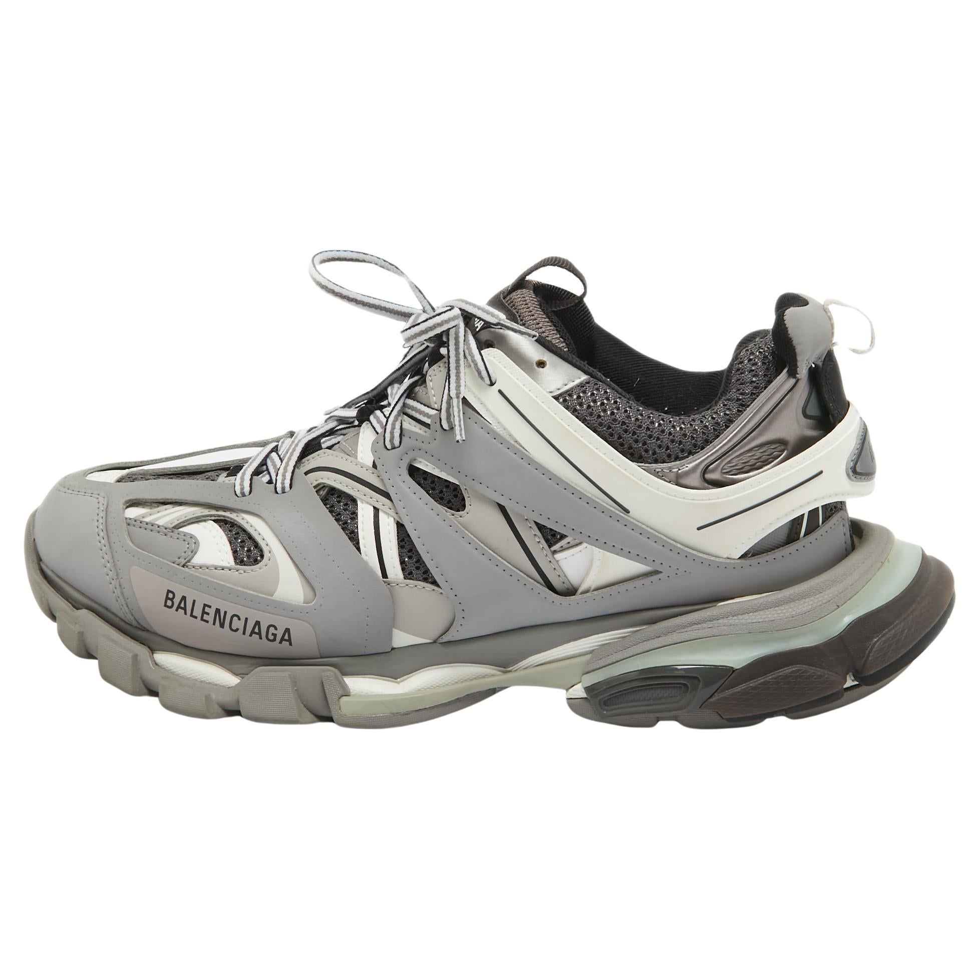 Balenciaga Grey Faux Leather and Mesh Track Sneakers Size 43 For Sale