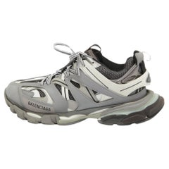 Used Balenciaga Grey Faux Leather and Mesh Track Sneakers Size 43