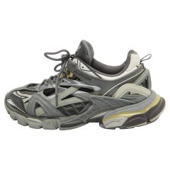 Balenciaga Grey Faux Leather Mesh Track Lace Up Sneakers Size 41