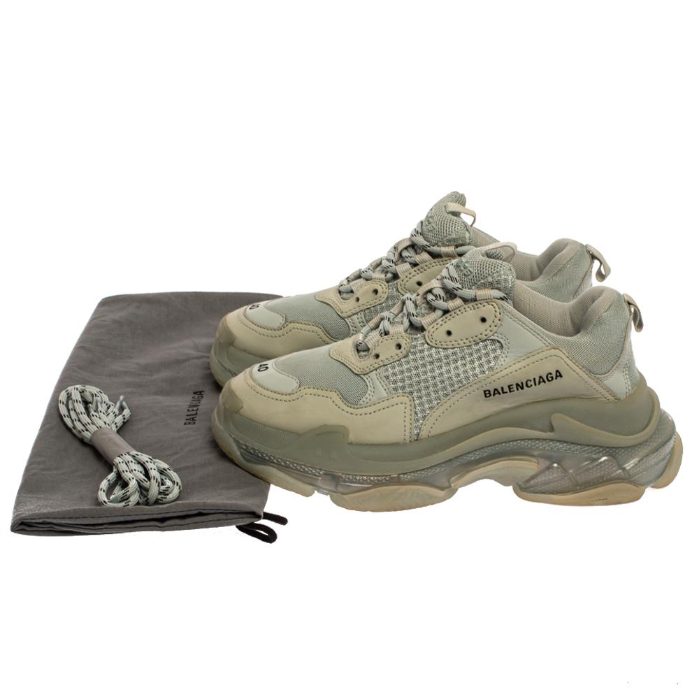 Balenciaga Grey/Green Leather And Mesh Triple S Trainer Sneakers Size 40 3