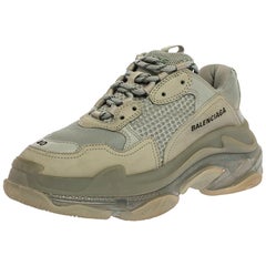 Balenciaga Grey/Green Leather And Mesh Triple S Trainer Sneakers Size 40
