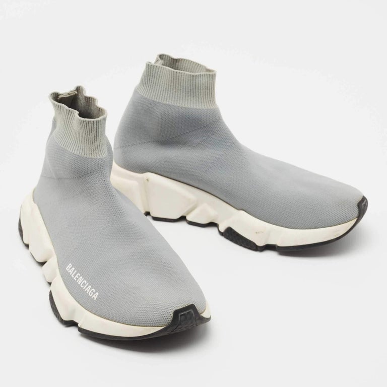 Balenciaga Grey Knit Fabric Speed Trainer Sneakers Size 36 at