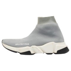 Used Balenciaga Grey Knit Fabric Speed Trainer Sneakers Size 36