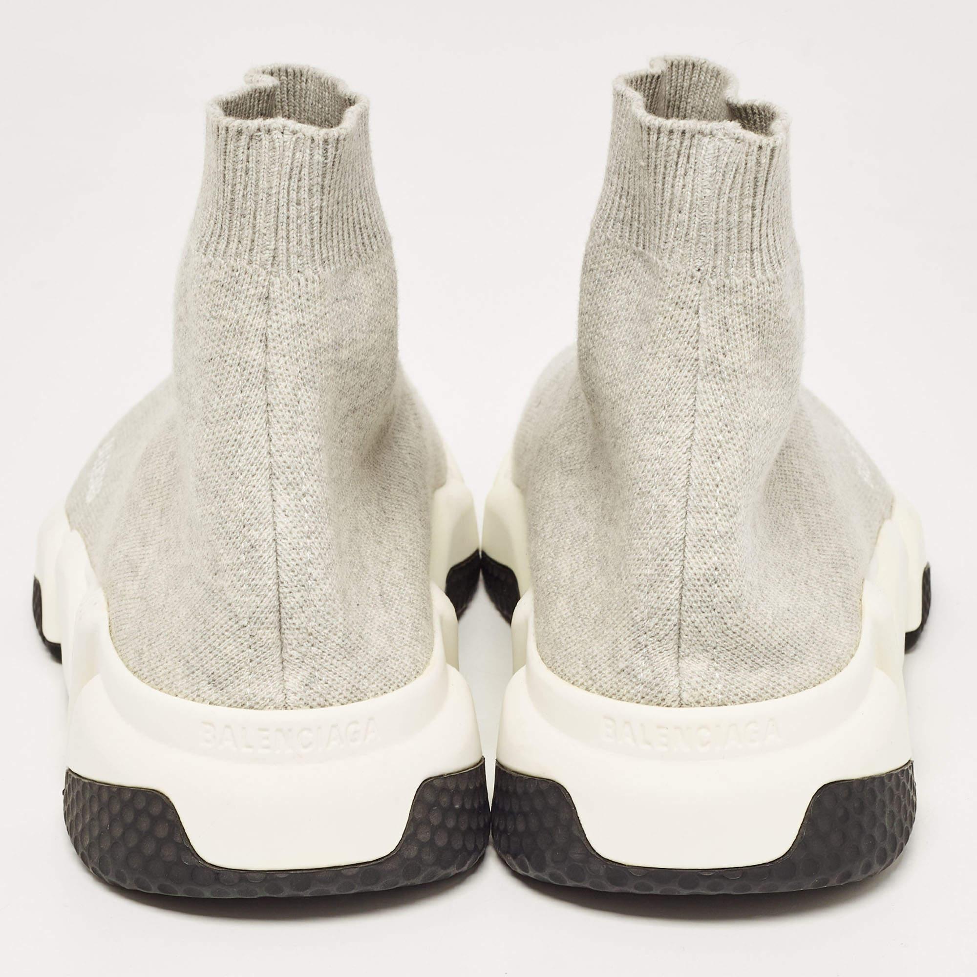 Balenciaga Grey Knit Fabric Speed Trainer Sneakers Size 41 For Sale 2