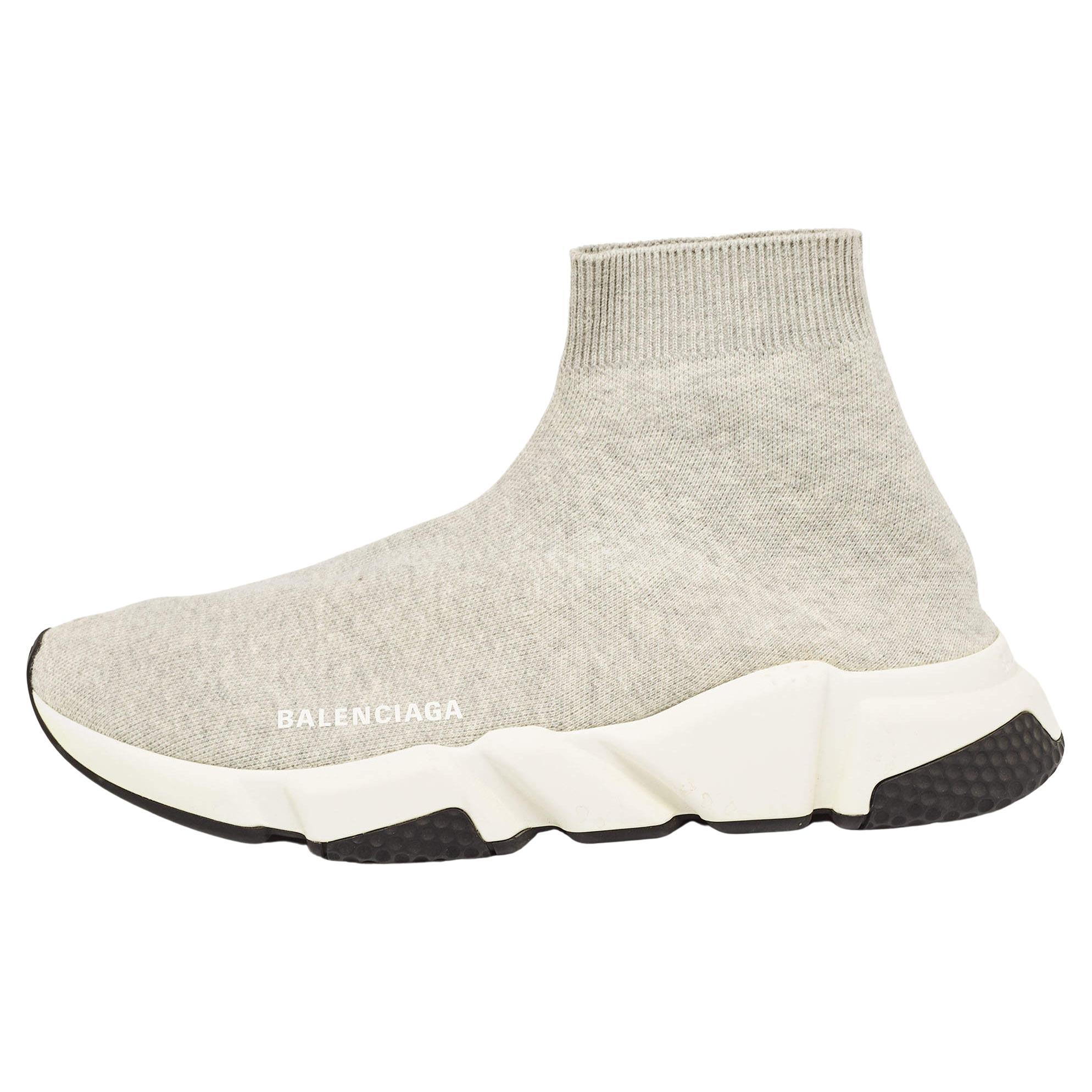 Balenciaga Grey Knit Fabric Speed Trainer Sneakers Size 41 For Sale