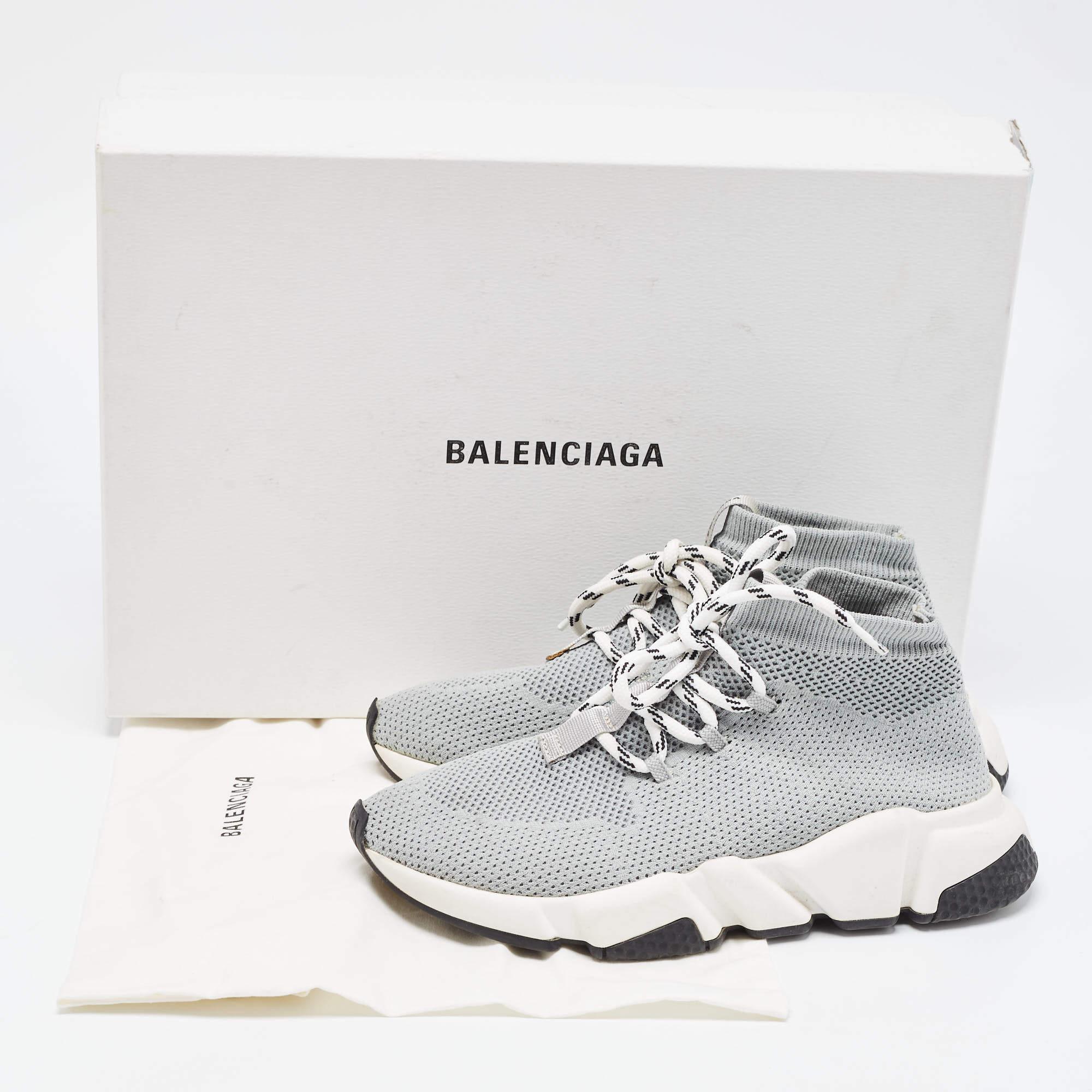 Balenciaga Grey Knit Speed Trainer High Top Sneakers Size 36 For Sale 6