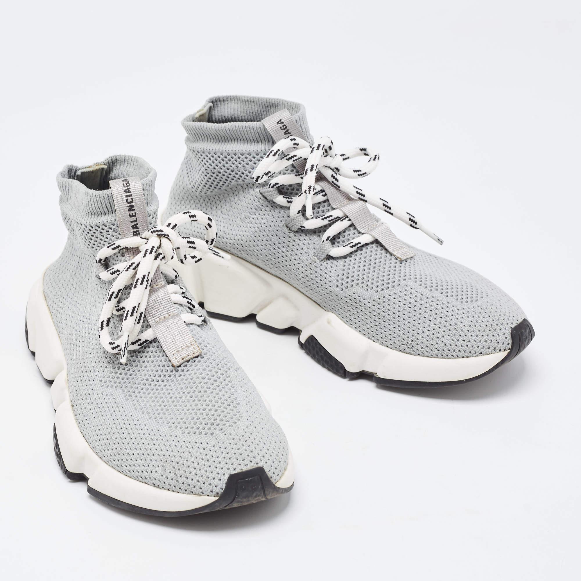Balenciaga Grey Knit Speed Trainer High Top Sneakers Size 36 Bon état - En vente à Dubai, Al Qouz 2