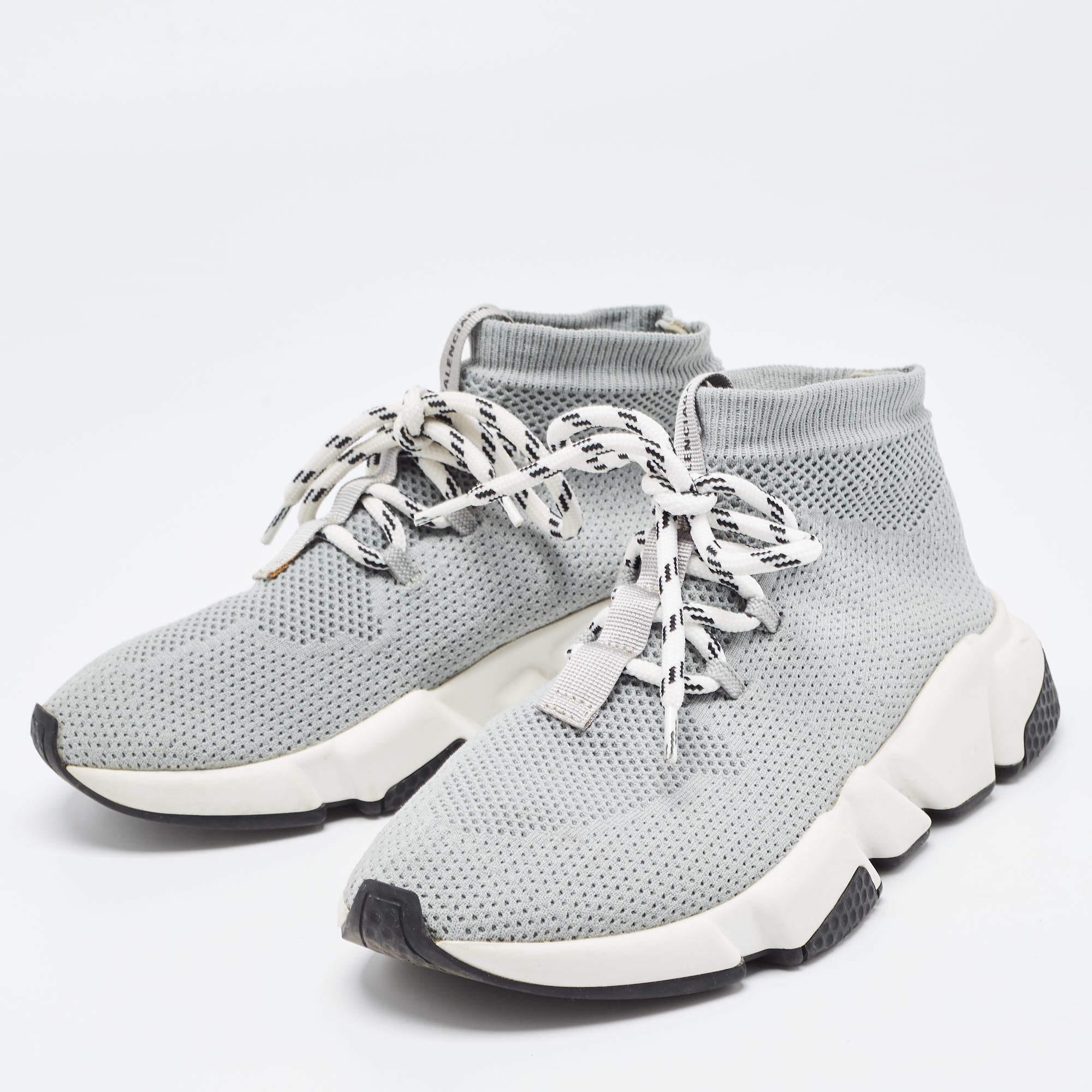Women's Balenciaga Grey Knit Speed Trainer High Top Sneakers Size 36 For Sale