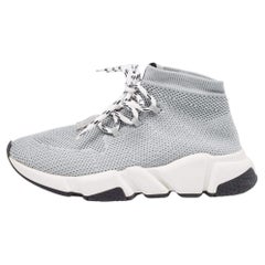 Used Balenciaga Grey Knit Speed Trainer High Top Sneakers Size 36