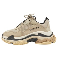 Balenciaga Grey Leather and Mesh Triple S Sneakers Size 40