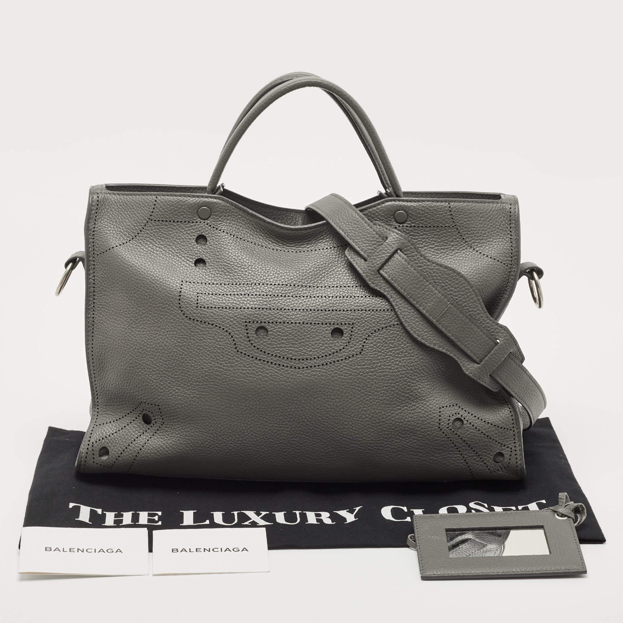 Balenciaga Grey Leather Black Out City Bag 16