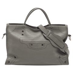 Balenciaga Grey Leather Black Out City Bag