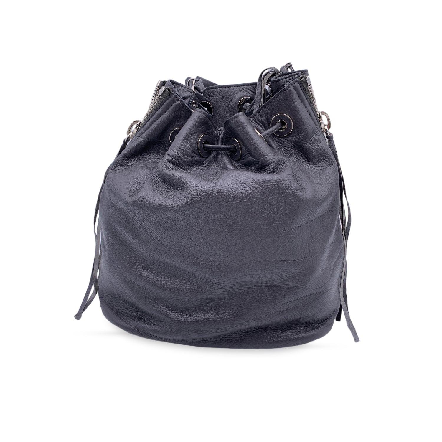 Black Balenciaga Grey Leather Bucket Papier Plate Drawstring Bag For Sale