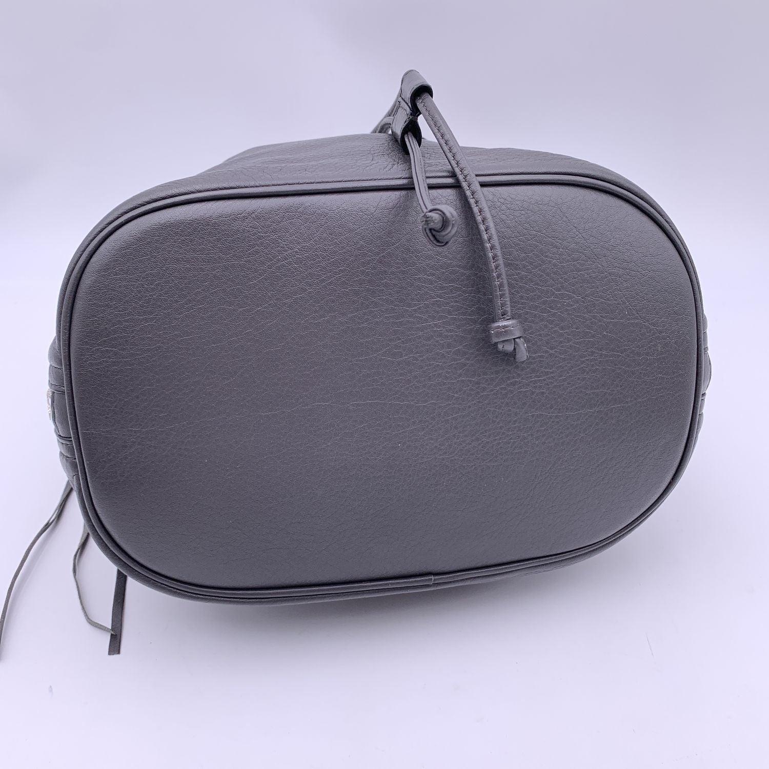 Balenciaga Grey Leather Bucket Papier Plate Drawstring Bag For Sale 1