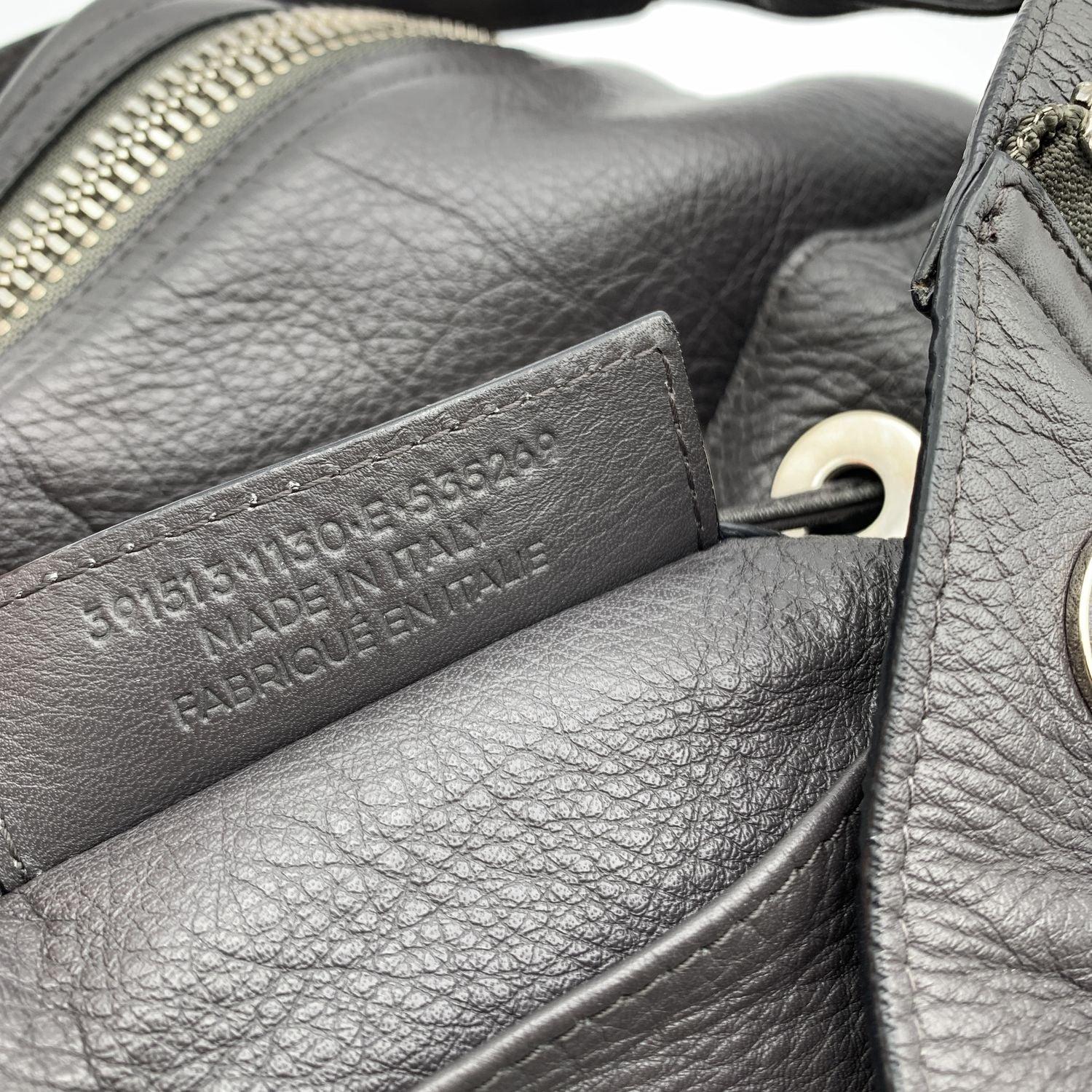 Balenciaga Grey Leather Bucket Papier Plate Drawstring Bag For Sale 3