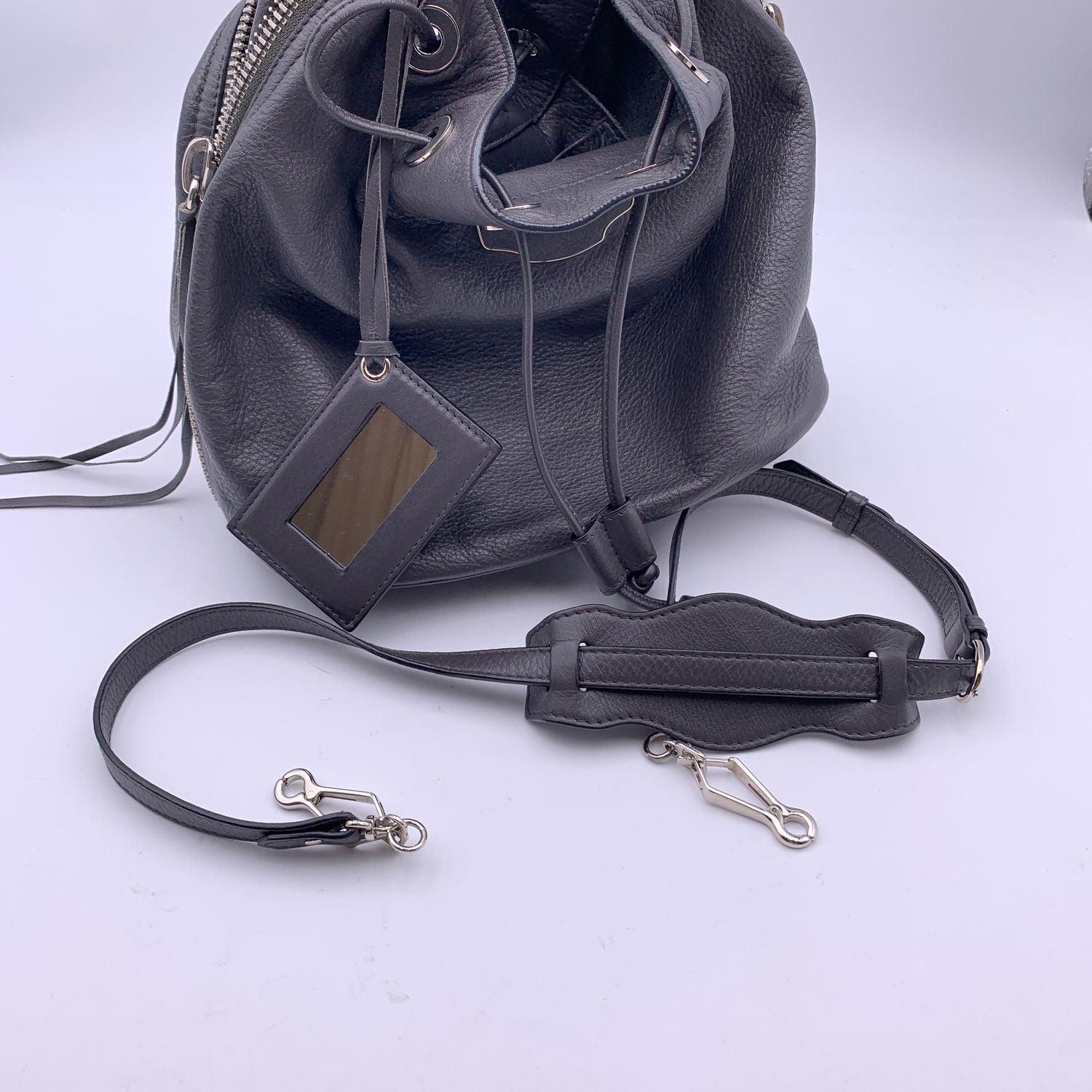 Balenciaga Grey Leather Bucket Papier Plate Drawstring Bag For Sale 4