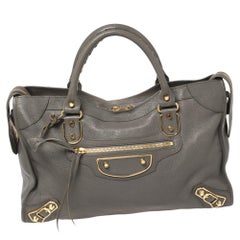 Balenciaga Classic Metallic Edge City Tote aus grauem Leder