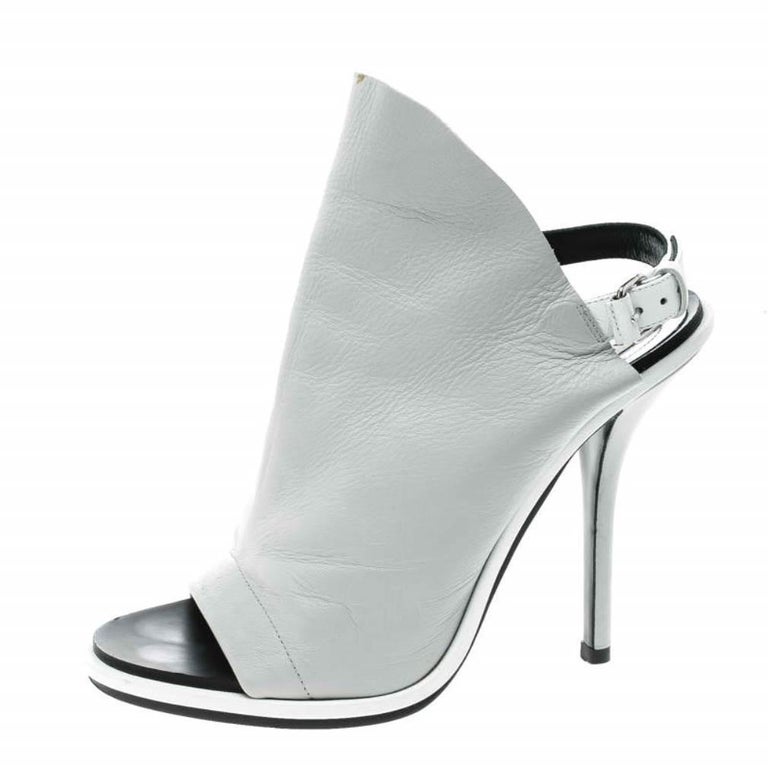 Balenciaga Grey Leather Glove Peep Toe Sandals Size 37 For Sale at 1stDibs
