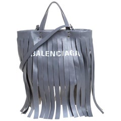 Balenciaga Grey Leather Laundry Cabas Fringe XS Tote