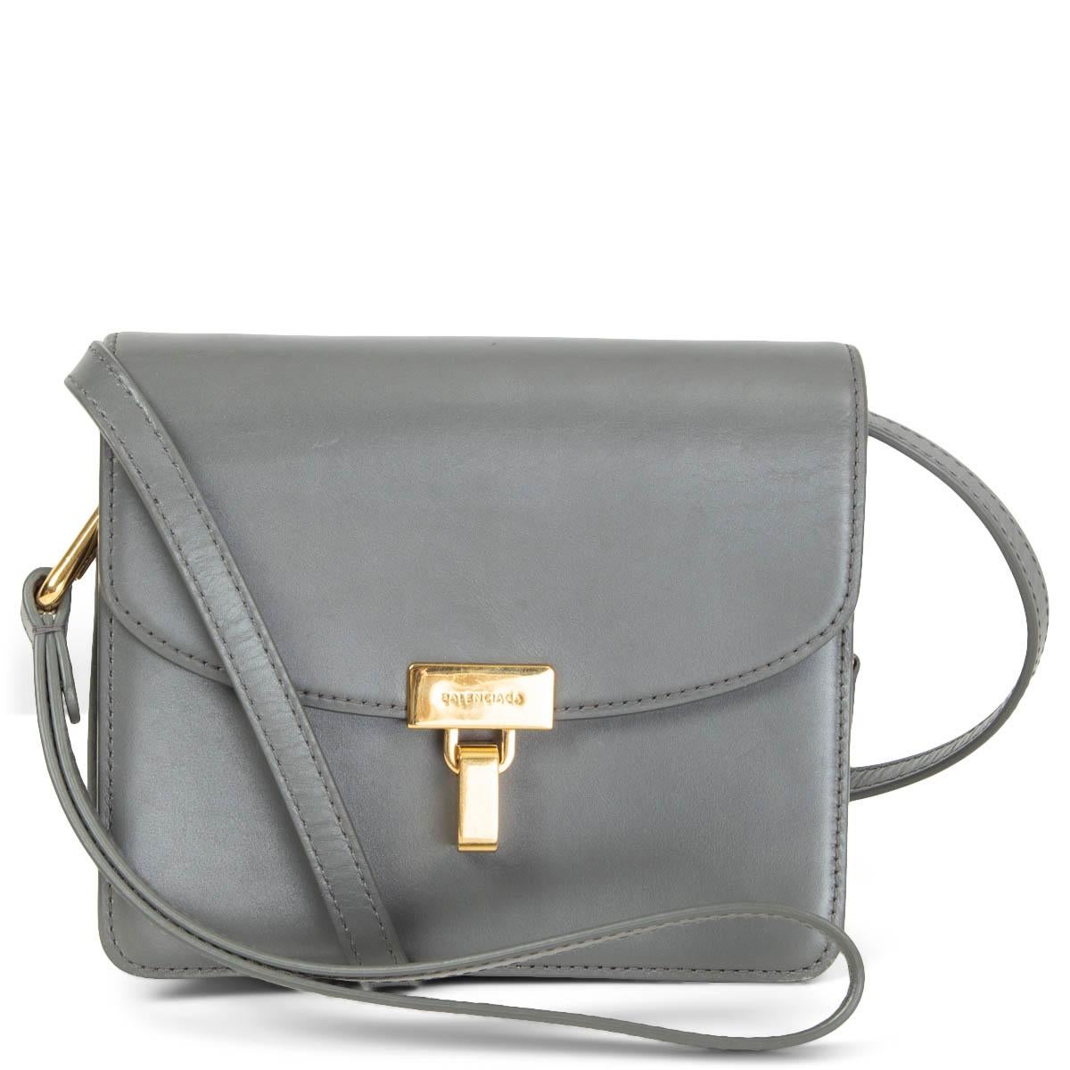 BALENCIAGA grey leather LOCK Shoulder Bag