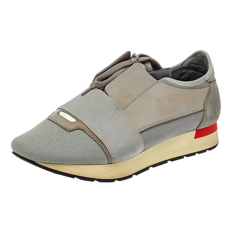 Grey Mesh and Suede Runner Sneakers Size 39 at 1stDibs | grey suede balenciaga shoes