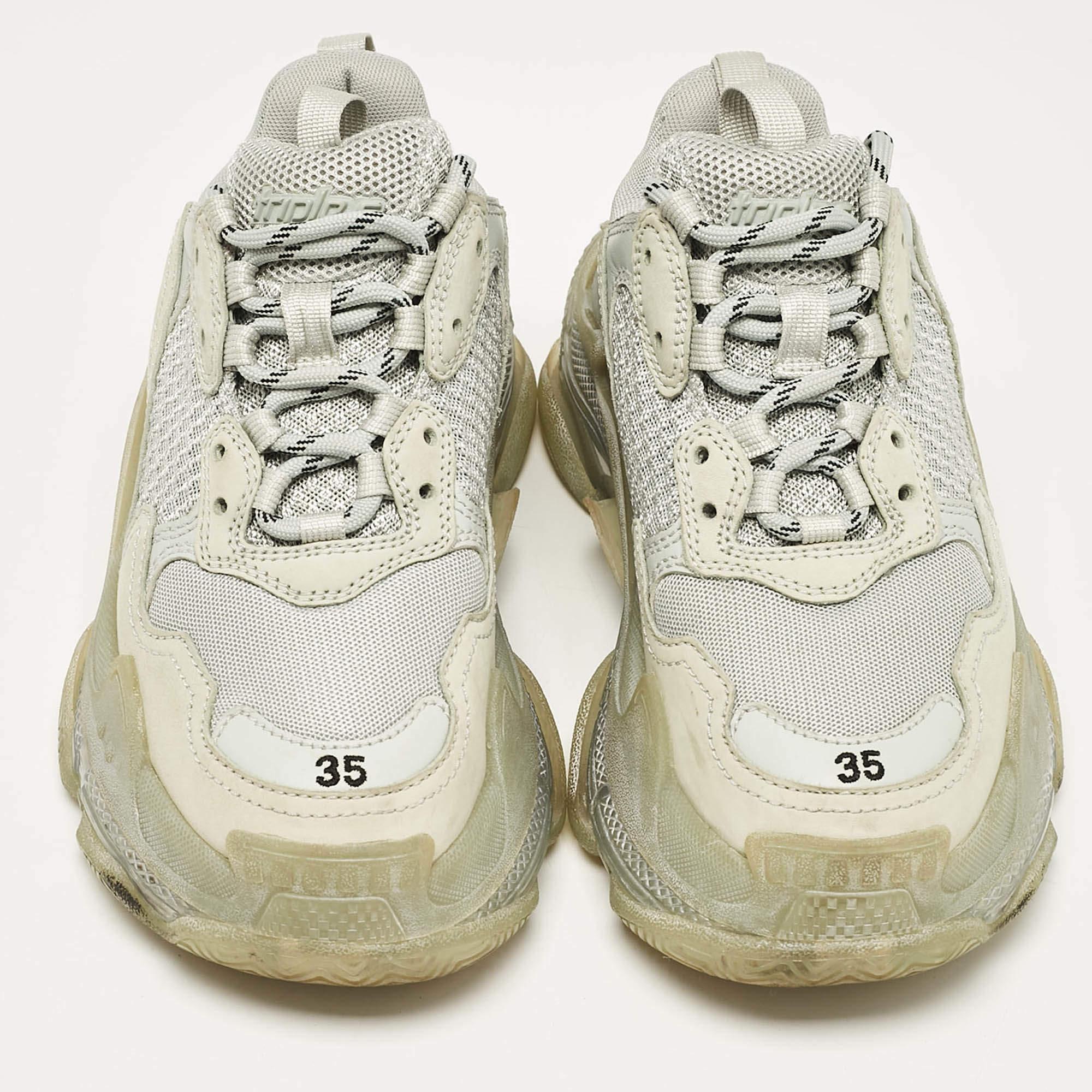 Beige Balenciaga Grey Leather Mesh Triple S Low Top Sneakers Size 35
