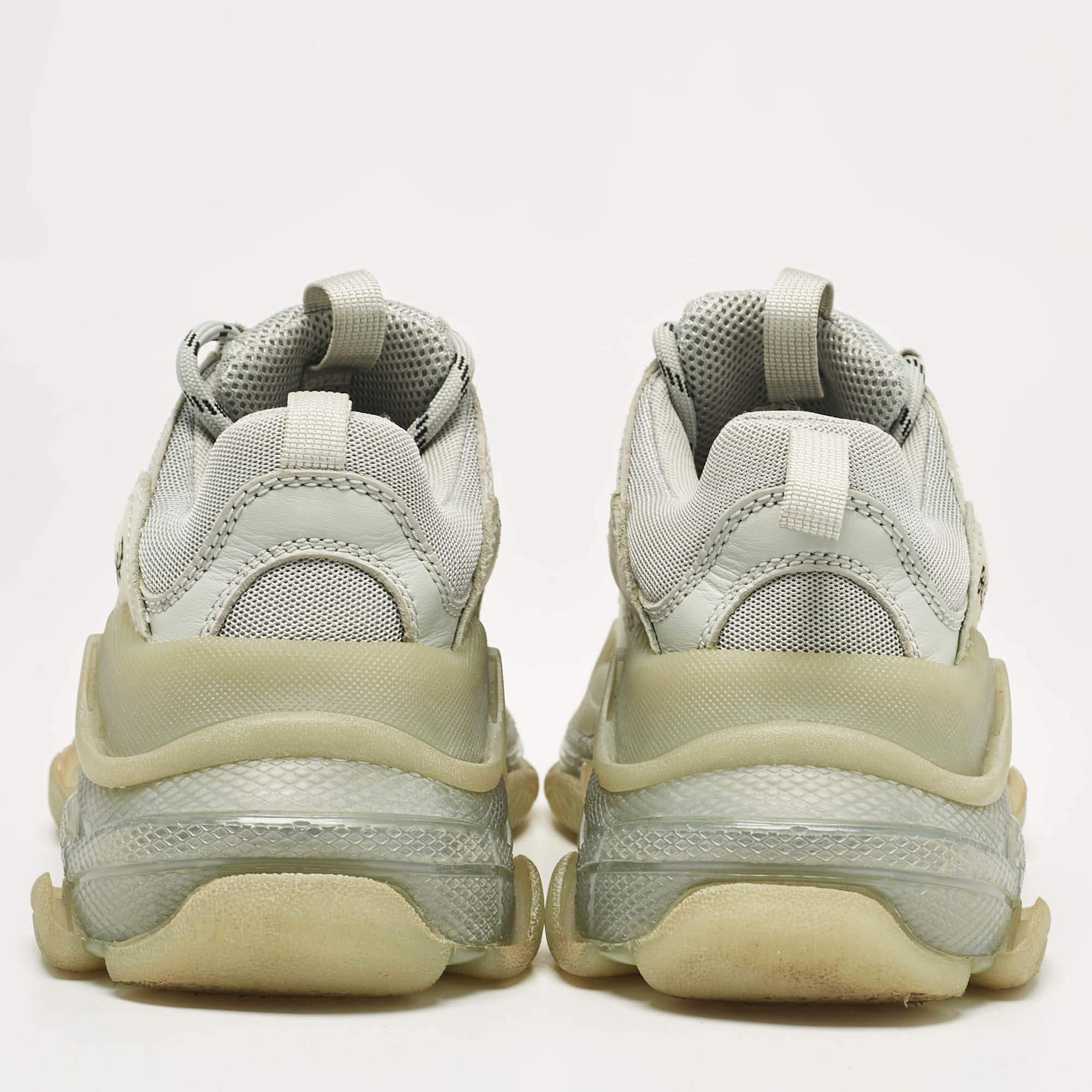 Women's Balenciaga Grey Leather Mesh Triple S Low Top Sneakers Size 35