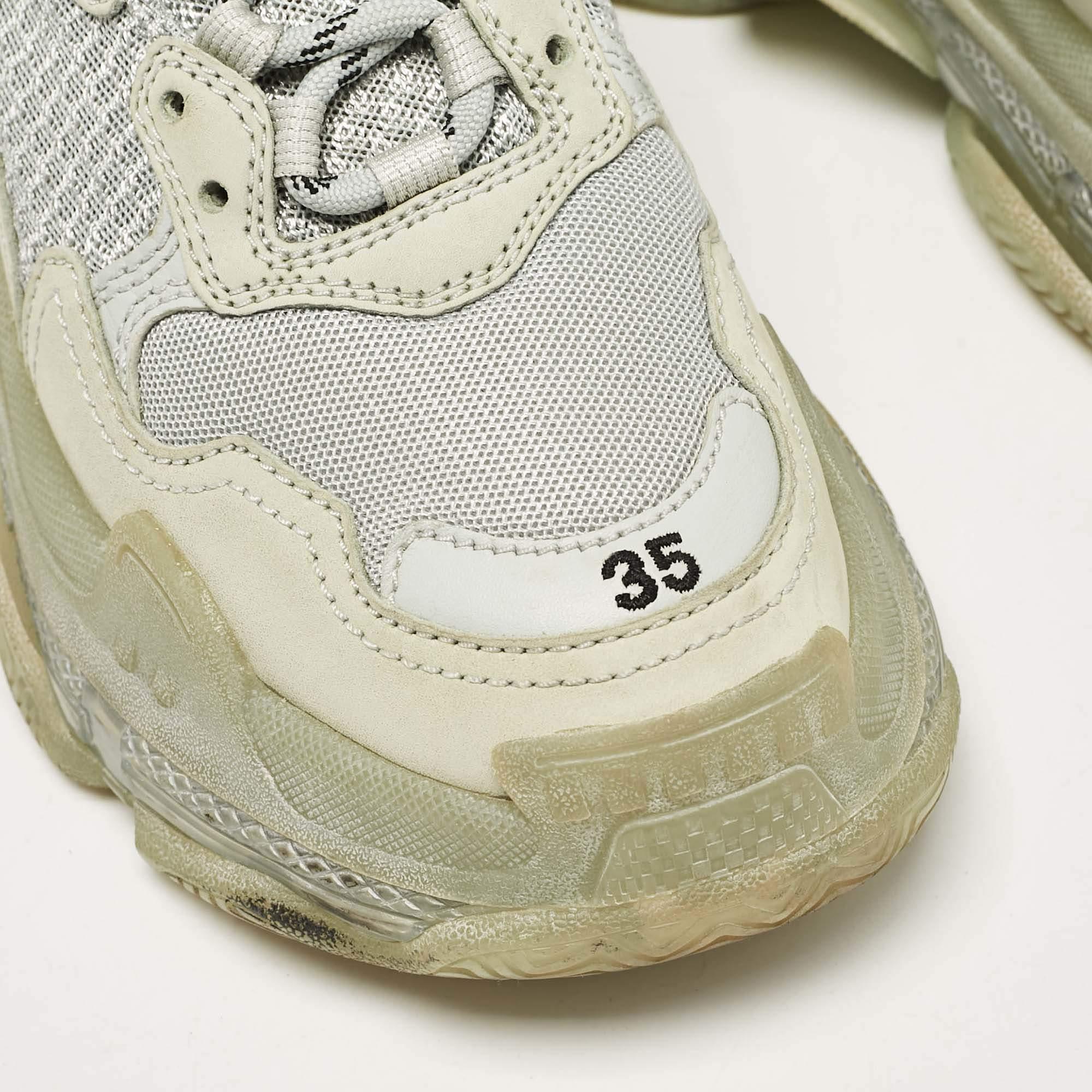 Balenciaga Grey Leather Mesh Triple S Low Top Sneakers Size 35 2