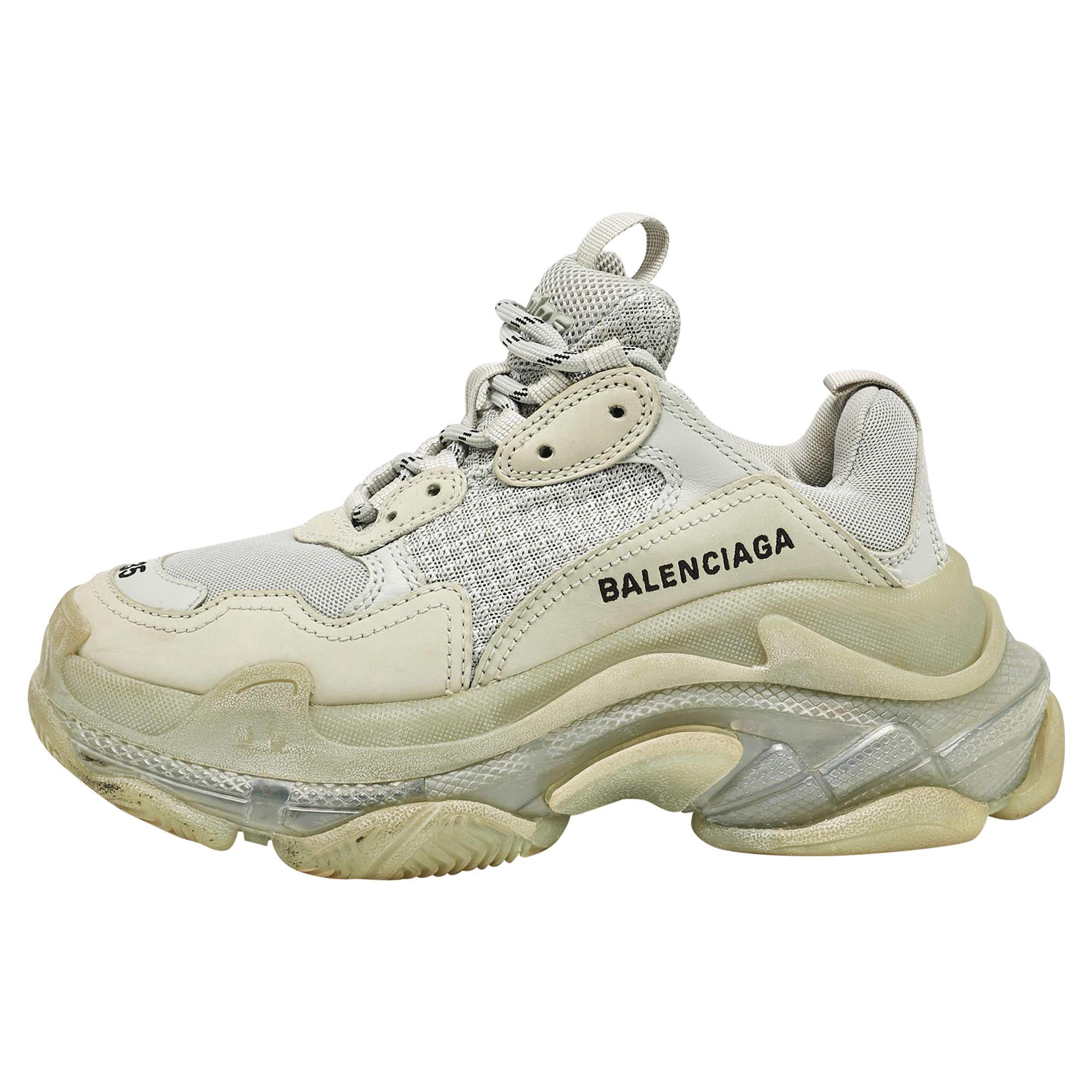 Balenciaga Grey Leather Mesh Triple S Low Top Sneakers Size 35