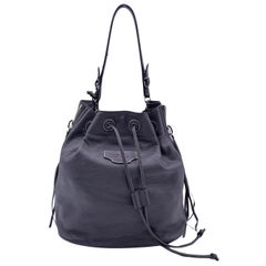 Balenciaga Grey Leather Papier Plate Bucket Drawstring Bag