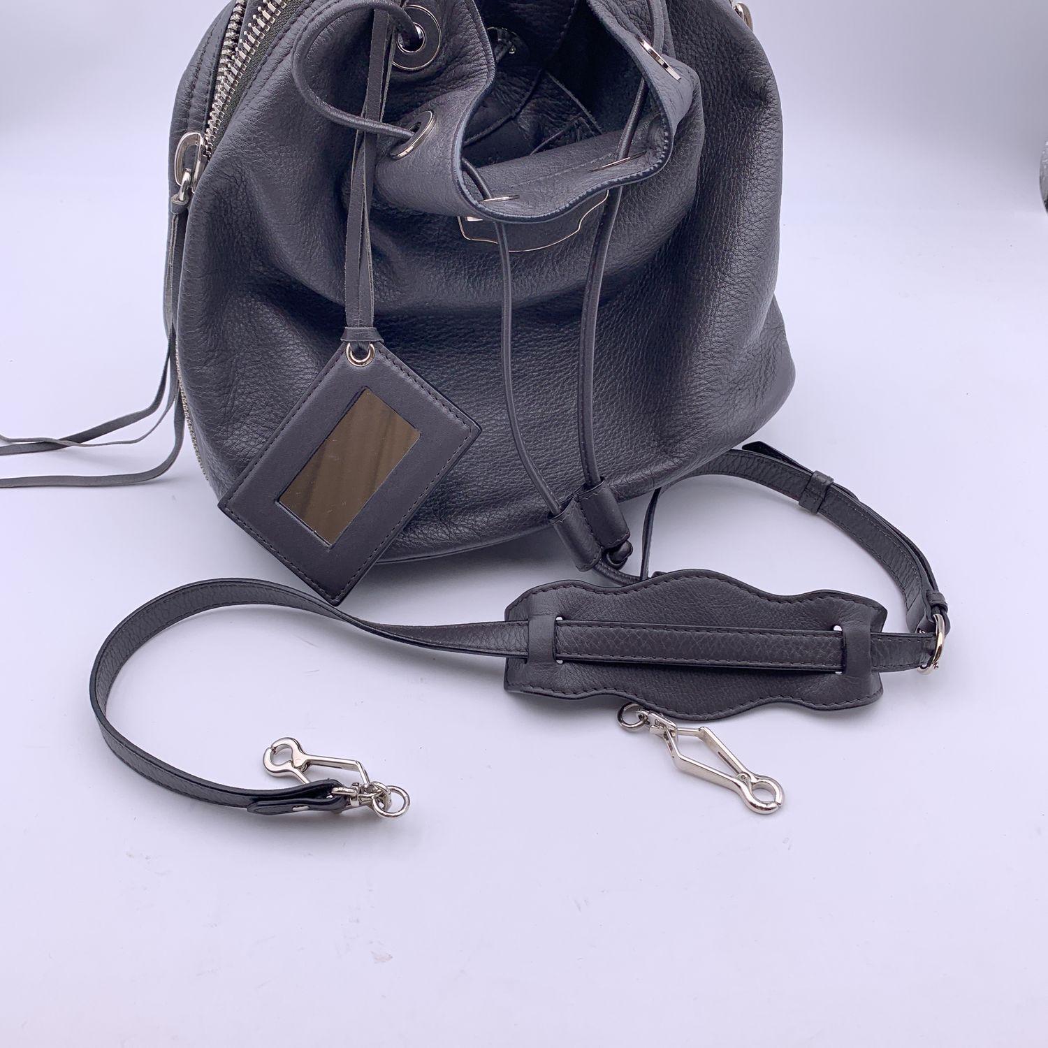 Balenciaga Grey Leather Papier Plate Side Zip Bucket Drawstring Bag 6
