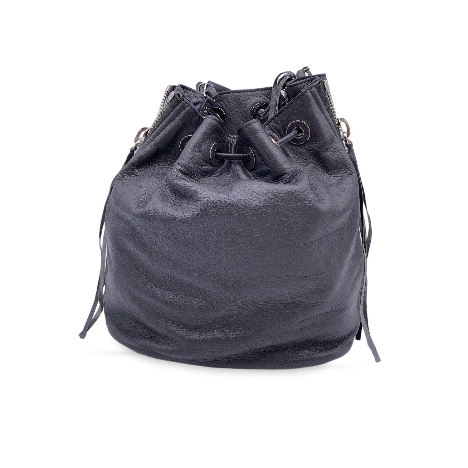 Balenciaga Grey Leather Papier Plate Side Zip Bucket Drawstring Bag In Excellent Condition In Rome, Rome