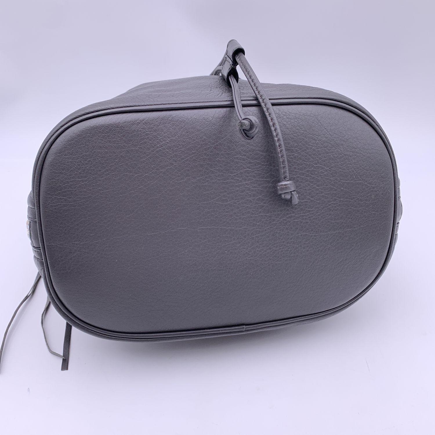 Balenciaga Grey Leather Papier Plate Side Zip Bucket Drawstring Bag 2